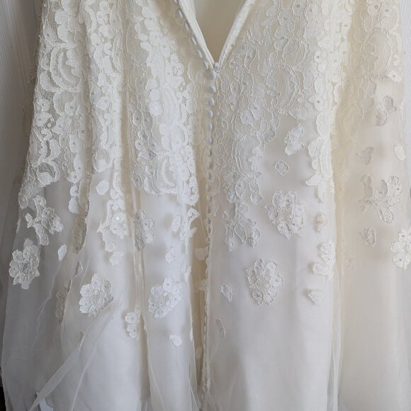 Oleg Cassini for David's Bridal Cap Sleeve Tea-Length Wedding Dress - Picture 7 of 14